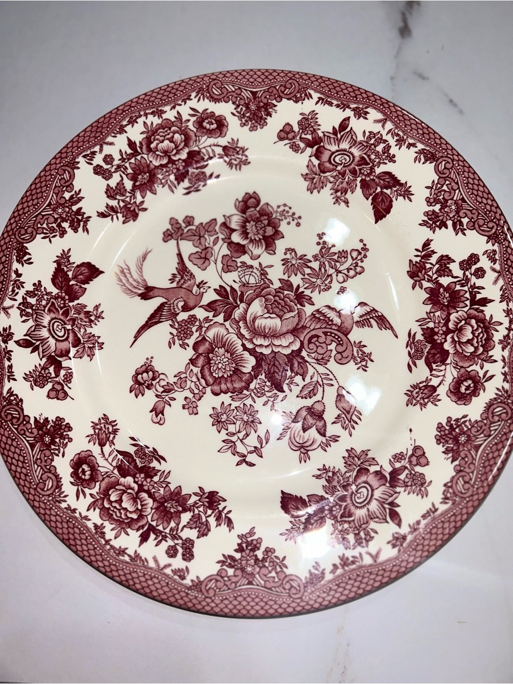 Royal Stafford Asiatic Pheasant Vintage Inspired Floral Dinner Plates-Burgundy-3